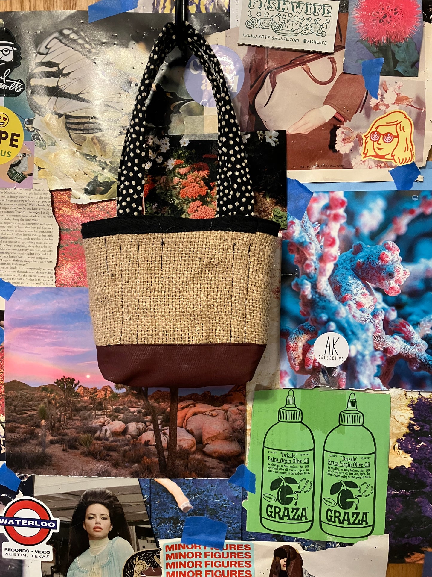 black & burgundy coffee mini tote