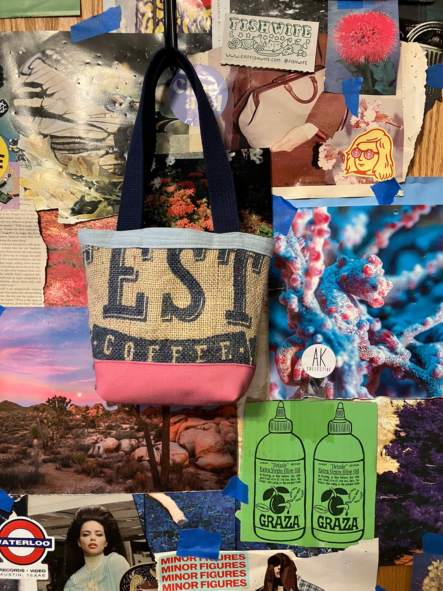 pink & blue coffee mini tote
