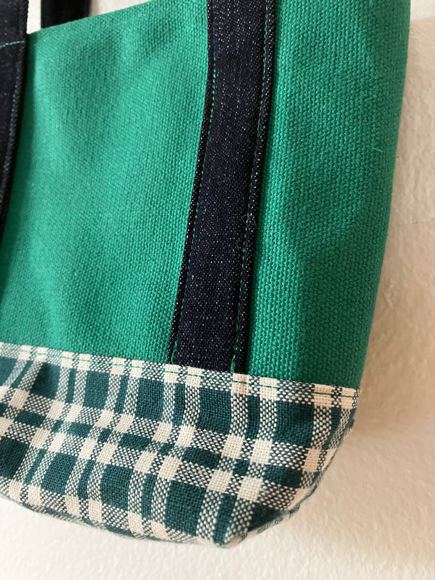 green check mini tote