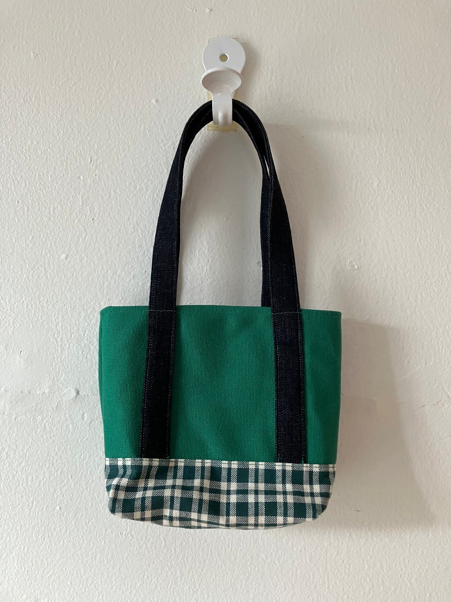 green check mini tote