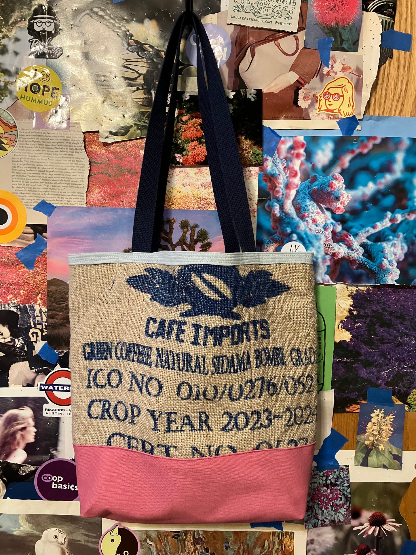 pink & blue coffee tote