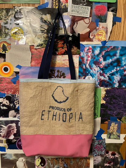 pink & blue coffee tote